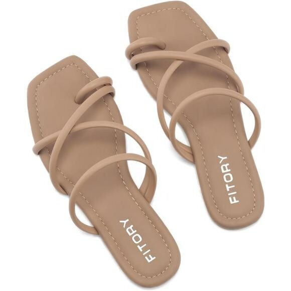 Womens Flat Slide Sandals Toe Ring Thong Strappy Summer Slip On Shoes Size - Picture 1 of 7